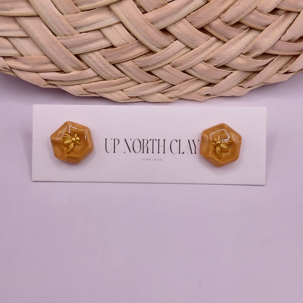 Honey Bee Honeycomb Studs