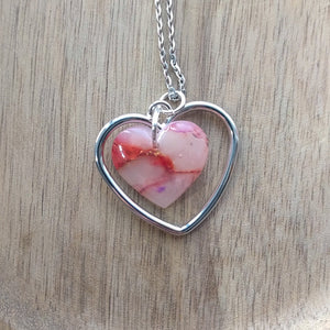 Silver and Pink Marble Heart Necklace