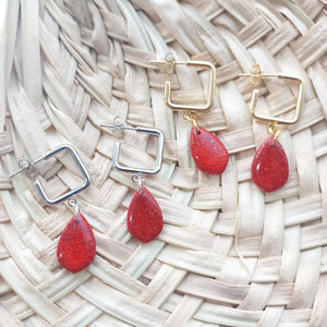 Red Glitter Square Hoops