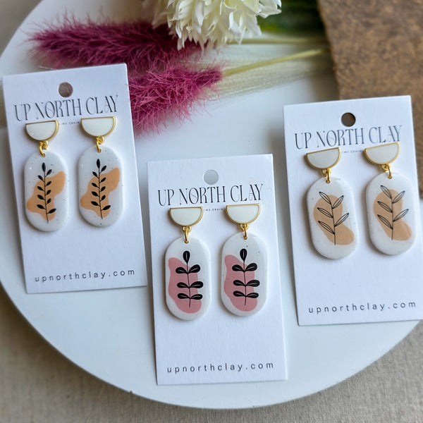 White on White Enamel Post Floral Dangles