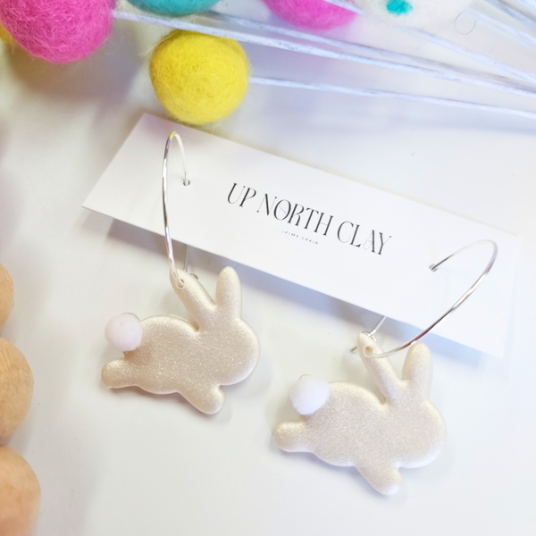 Fluffy Bunny Tail Hoops