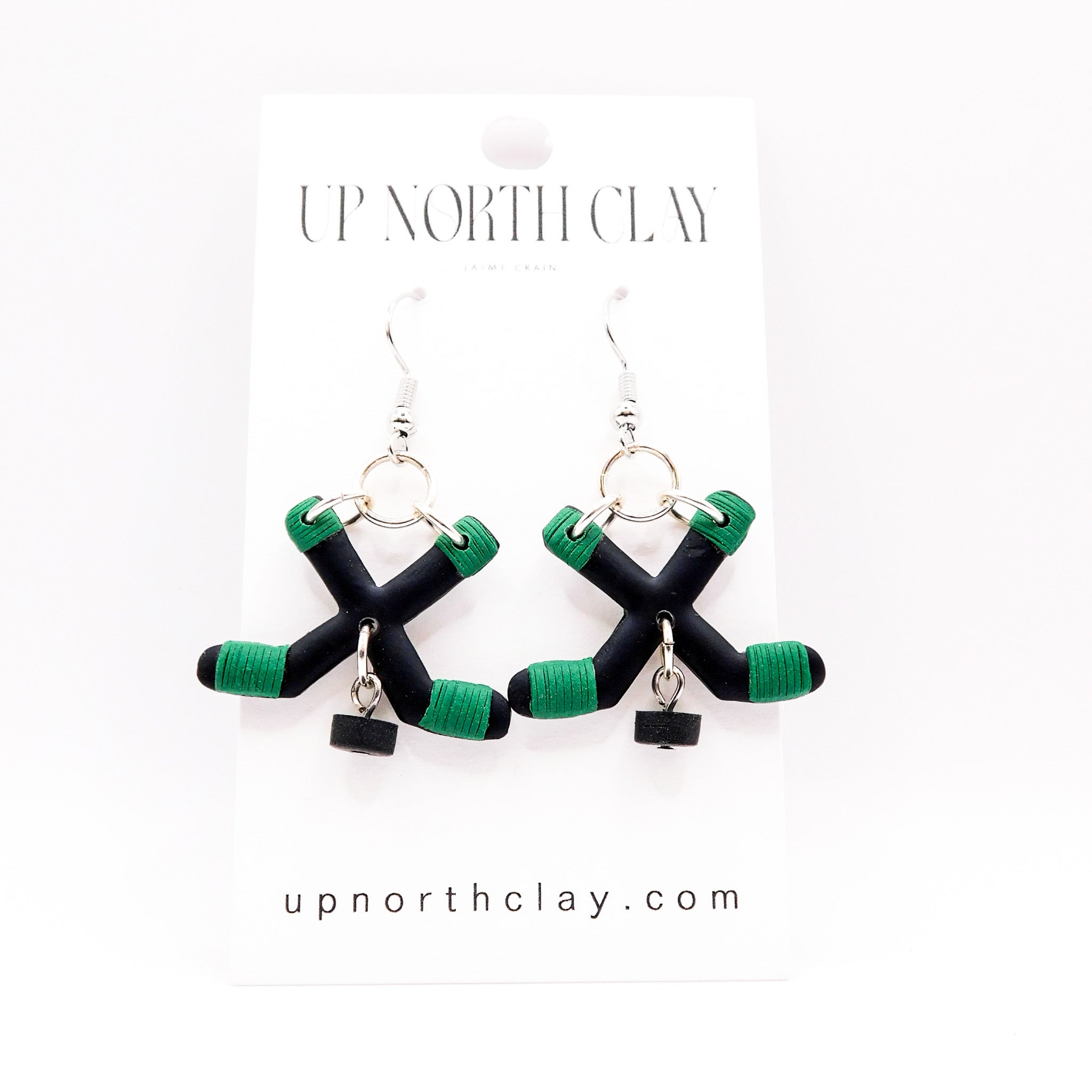 Black and Green Hockey Earrings