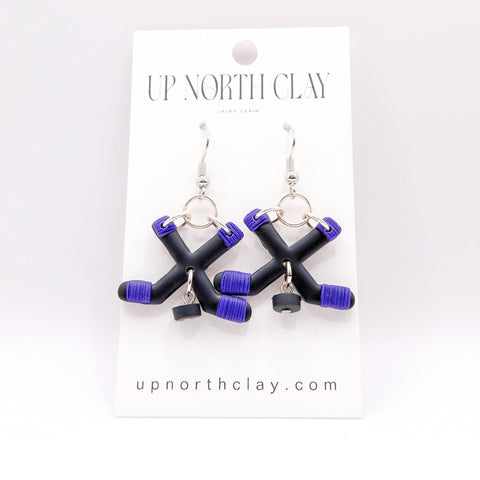 Black and Purple Hockey Earrings