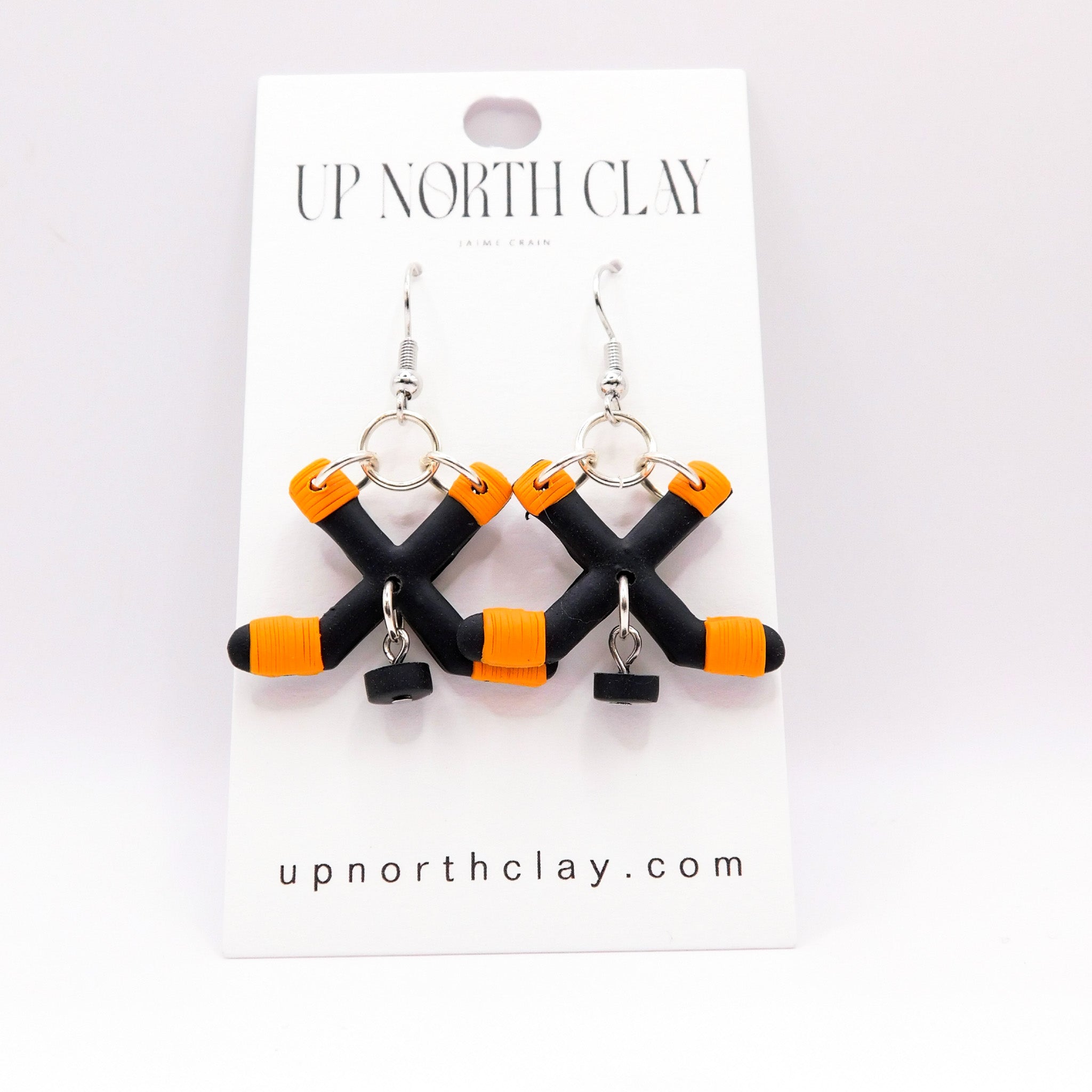 Black and Orange Hockey Earrings