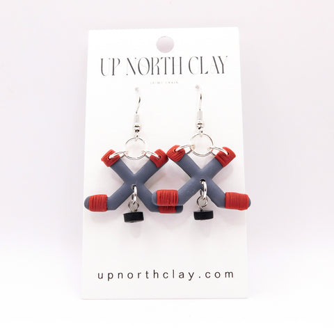 Grey and Red Hockey Earrings