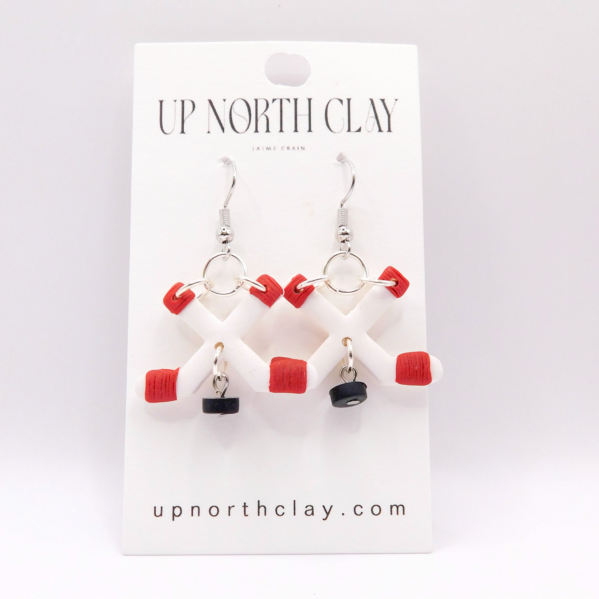 Red and White Hockey Earrings