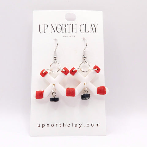 Red and White Hockey Earrings
