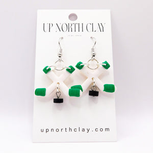 White and Green Hockey Earrings