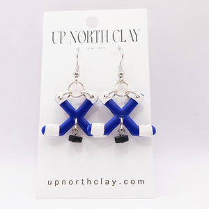 Blue and White Hockey Earrings