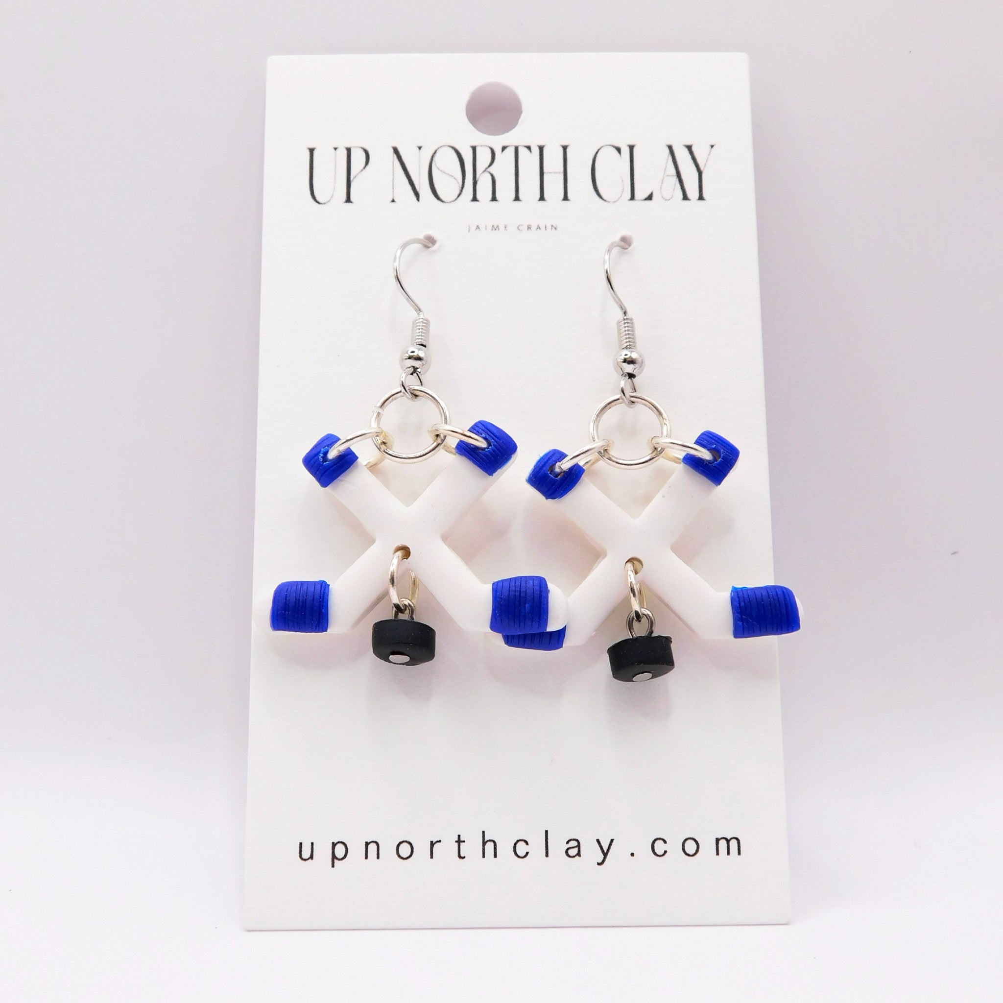 White and Blue Hockey Earrings