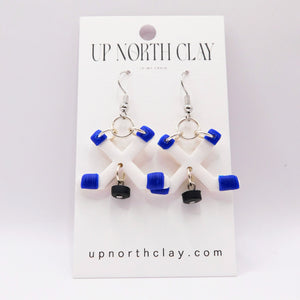 White and Blue Hockey Earrings