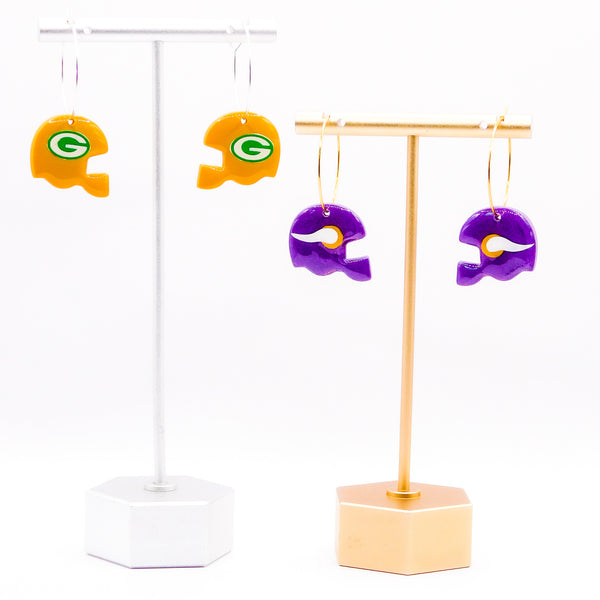 Vikings or Packers Helmet Hoop Earrings